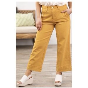 Just Blue Garment Dyed Wide Leg  Kick Crop Jeans Mustard Size 14W  High Rise